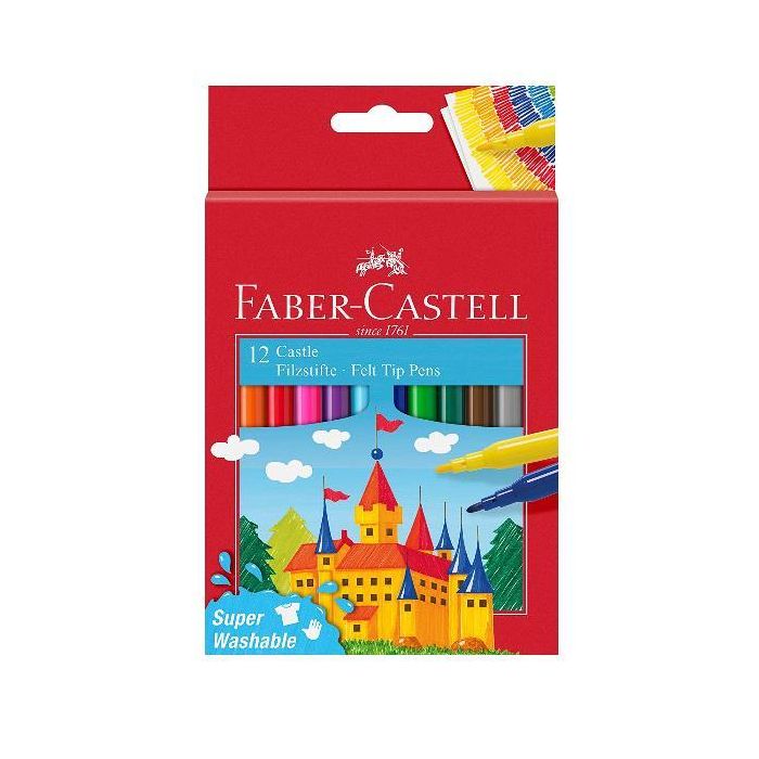 Pennarelli Faber-Castell Castello Superlavabili punta fine 3 mm assortiti astuccio in cartone 12 pezzi - 554201 main product photo