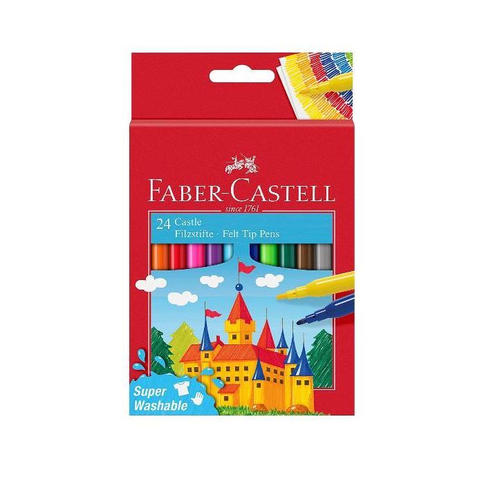 Pennarelli Faber-Castell Castello Superlavabili punta fine 3 mm assortiti astuccio in cartone 24 pezzi - 554202 main product photo