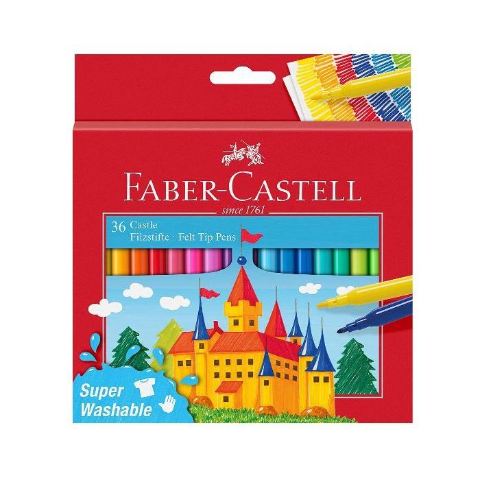 Pennarelli Faber-Castell Castello Superlavabili punta fine 3 mm assortiti astuccio in cartone 36 pezzi - 554203 main product photo