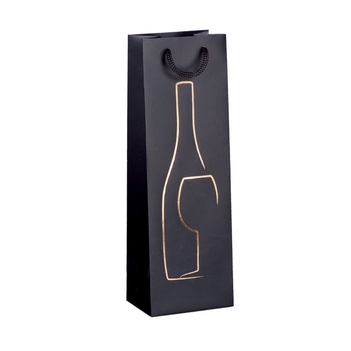 Shopper portabottiglie - con manici in corda - 12 x 37 x 9 cm - nero - Rex Sadoch main product photo