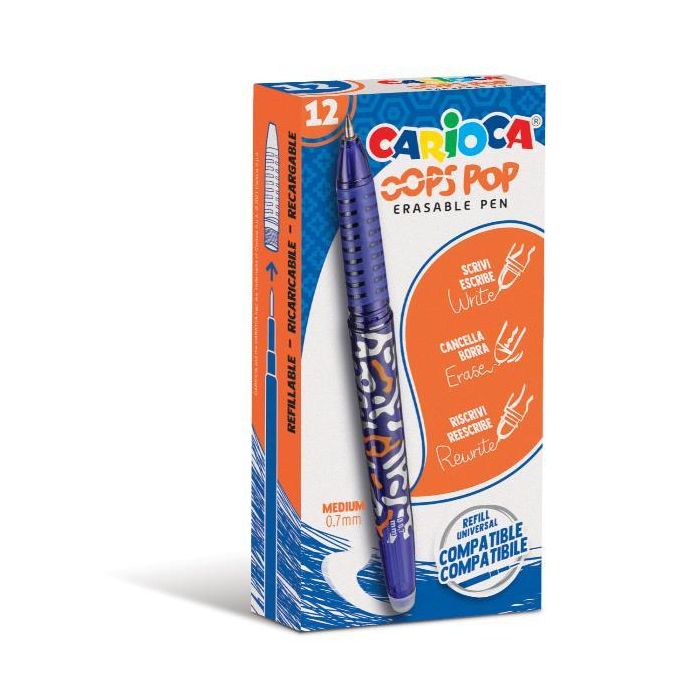 Penna cancellabile Carioca Oops Pop punta media 0,7 mm conf. da 12 blu 42044/02 main product photo