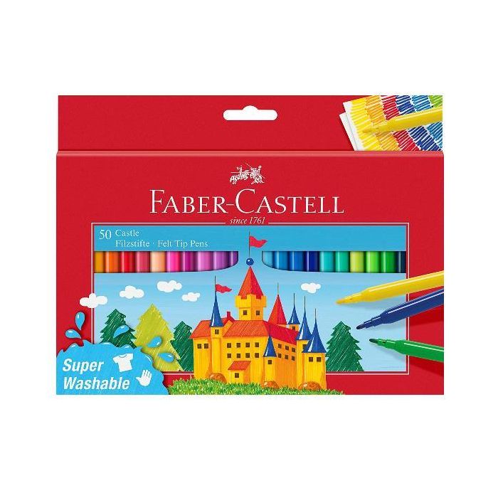 Pennarelli Faber-Castell Castello Superlavabili punta fine 3 mm assortiti astuccio in cartone 50 pezzi - 554204 main product photo