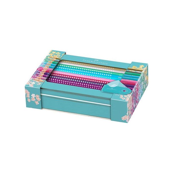 Faber-Castell - Set 20 Matite Colorate Sparkle, 1 Temperamatite Sleeve, Mini, scatola di latta main product photo
