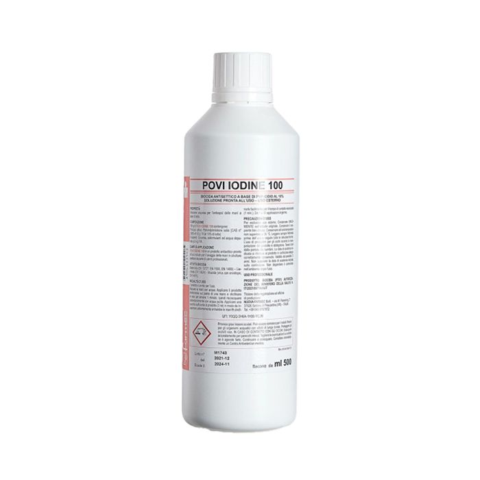 Soluzione acquosa pronta all'uso Povi Iodine 100 a base di Iodopovidone 10% PVS 500 ml - JOD006 main product photo