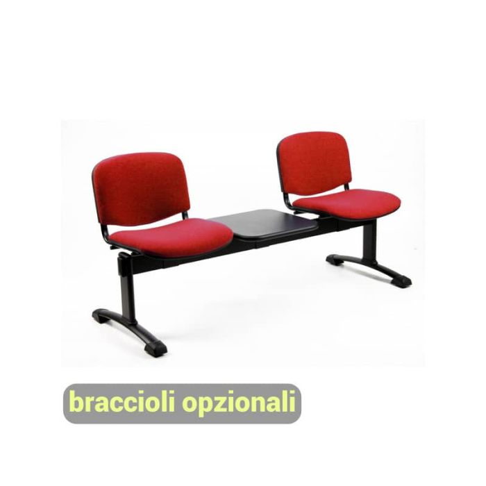 Panca 2 posti attesa Unisit Dado D52PT con tavolino - rivestimento ignifugo rosso - D52PT/IR main product photo