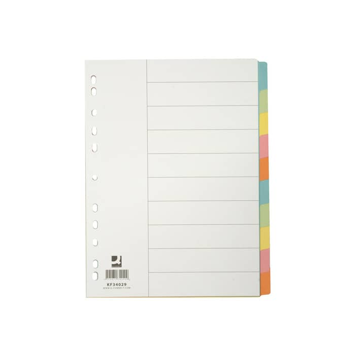 Divisori colorati Q-Connect con indice scrivibile formato A4 in cartoncino manilla - 10 fogli - KF34029 main product photo