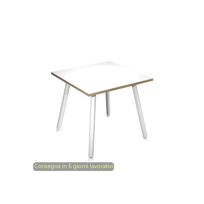 Scrivania piano bianco 80x80xH.74,4 cm gamba metallo tubolare bianca linea Skinny Metal Artexport - 6401-DJA-3C-AN main product photo