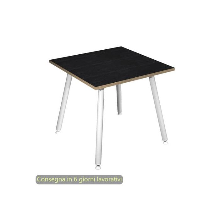 Scrivania nero venato frassino 80x80xH.74,4 cm gamba metallo tubolare bianca linea Skinny Metal 6401-DJA-8C-AN main product photo