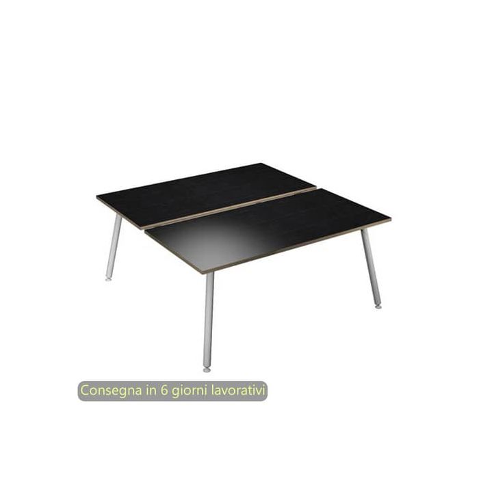 Scrivania bench nero venato frassino 140x166xH.74,4 cm gamba metallo tubolare bianca Skinny Metal 6402B-DJA-8C-AN main product photo
