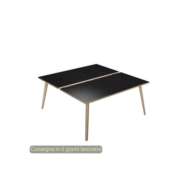 Scrivania bench nero venato frassino 140x166xH.74,4 cm gamba rastremata legno rovere Woody Artexport - 6402B-DKA-8C-AQ main product photo