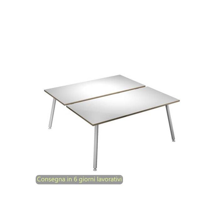 Scrivania bench doppia piano bianco 160x166xH.74,4 cm gamba metallo tubolare bianca Skinny Metal 6403B-DJA-3C-AN main product photo