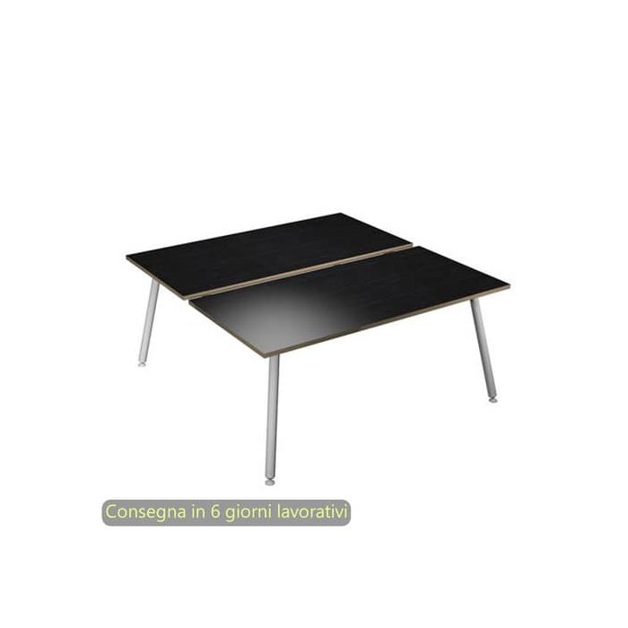 Scrivania bench nero venato frassino 160x166xH.74,4 cm gamba metallo tubolare bianca Skinny Metal - 6403B-DJA-8C-AN main product photo