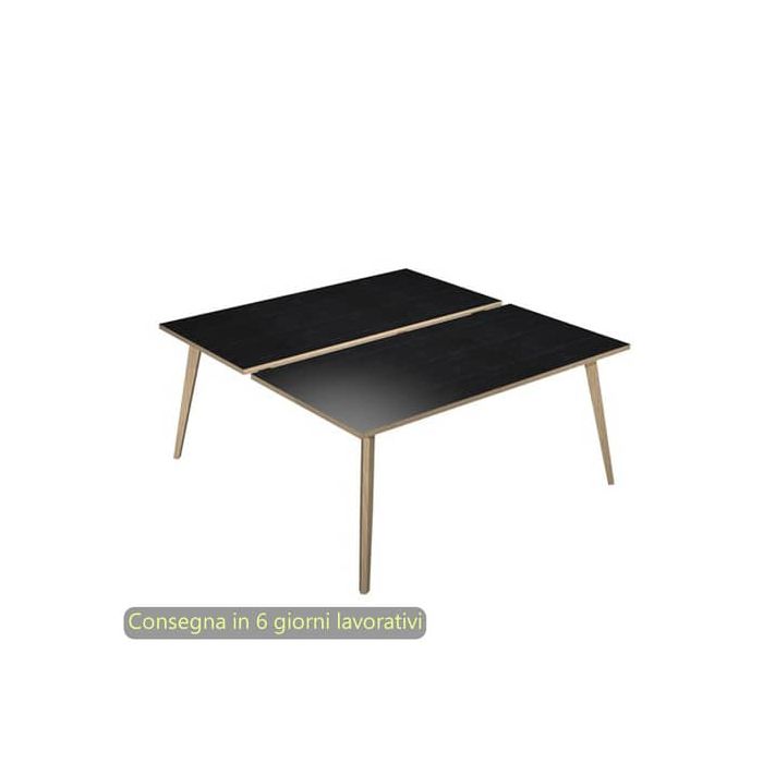 Scrivania bench nero venato frassino 160x166xH.74,4 cm gamba metallo tubolare nero opaco Skinny Metal 6403B-DJA-8C-AQ main product photo