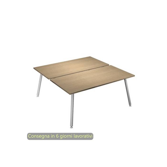 Scrivania bench doppia piano rovere 160x166xH.74,4 cm gamba metallo tubolare bianca Skinny Metal - 6403B-DJA-C-AN main product photo