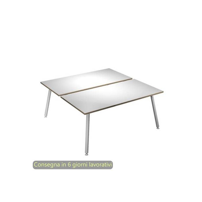 Scrivania bench doppia piano bianco 120x166xH.74,4 cm gamba metallo tubolare bianca Skinny Metal - 6404B-DJA-3C-AN main product photo