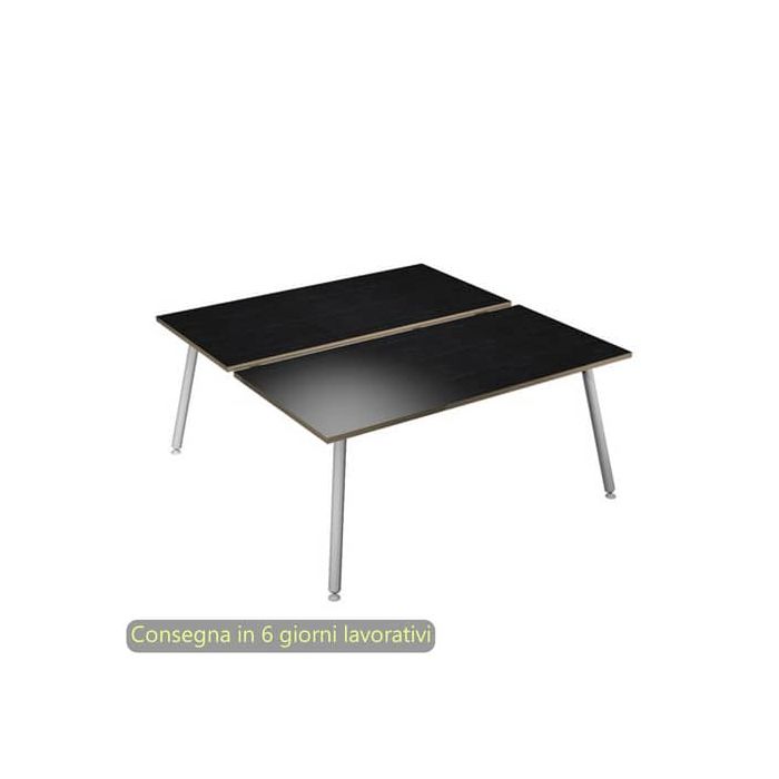 Scrivania bench nero venato frassino 120x166xH.74,4 cm gamba metallo tubolare bianca Skinny Metal - 6404B-DJA-8C-AN main product photo