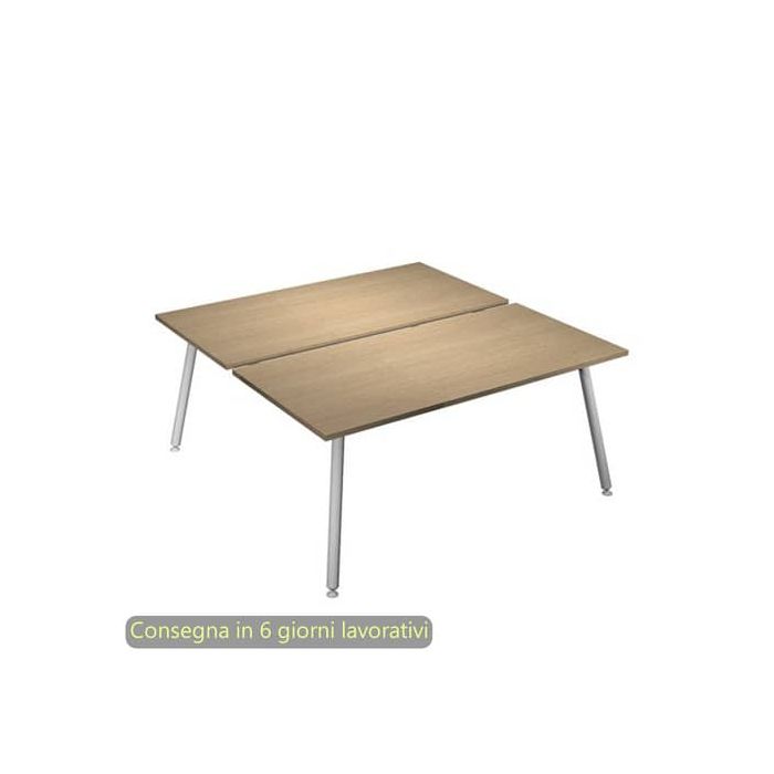 Scrivania bench doppia piano rovere 120x166xH.74,4 cm gamba metallo tubolare bianca Skinny Metal - 6404B-DJA-8C-AN main product photo