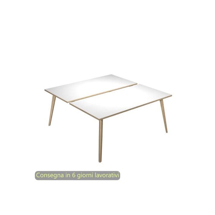 Scrivania bench doppia piano bianco 120x80xH.74,4 cm gamba rastremata in legno rovere Woody - 6404B-DKA-3C-AQ main product photo