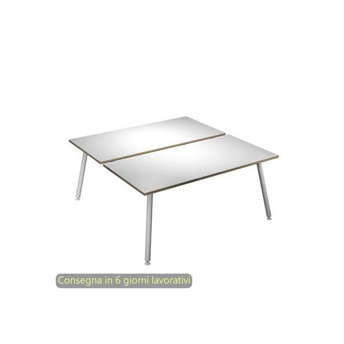 Scrivania bench doppia piano bianco 180x166xH.74,4 cm gamba metallo tubolare bianca Skinny Metal - 6405B-DJA-3C-AN main product photo