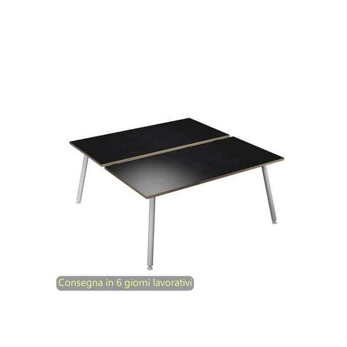 Scrivania bench nero venato frassino 180x166xH.74,4 cm gamba metallo tubolare bianca Skinny Metal - 6405B-DJA-8C-AN main product photo