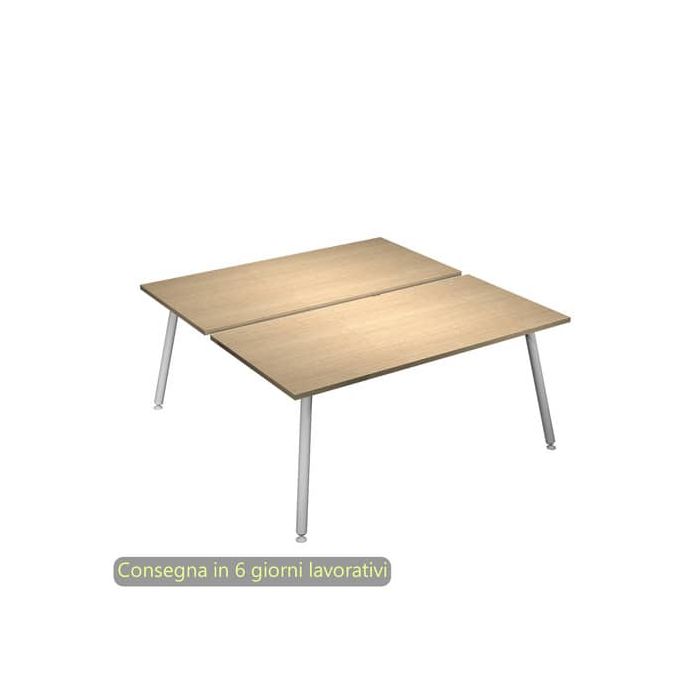 Scrivania bench doppia piano rovere 180x166xH.74,4 cm gamba metallo tubolare bianca Skinny Metal - 6405B-DJA-C-AN main product photo