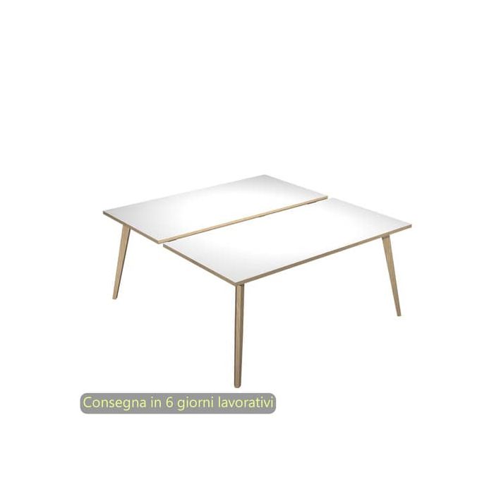 Scrivania bench doppia piano bianco 180x80xH.74,4 cm gamba rastremata in legno rovere Woody - 6405B-DKA-3C-AQ main product photo