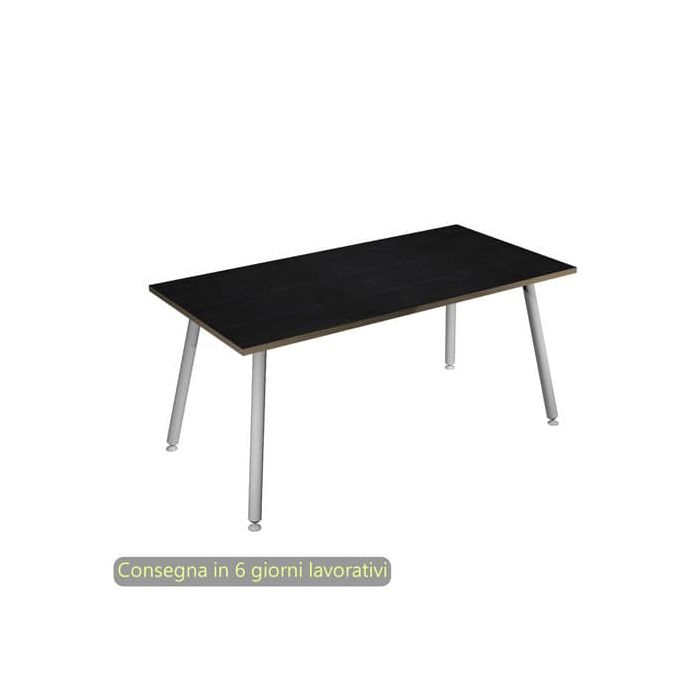 Scrivania piano nero venato frassino 180x80xH.74,4 cm gamba metallo tubolare bianca Skinny Metal - 6405-DJA-8C-AN main product photo