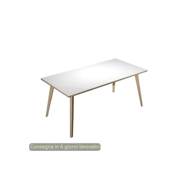 Scrivania piano bianco 180x80xH.74,4 cm gamba rastremata in legno rovere linea Woody Artexport - 6405-DKA-3C-AQ main product photo