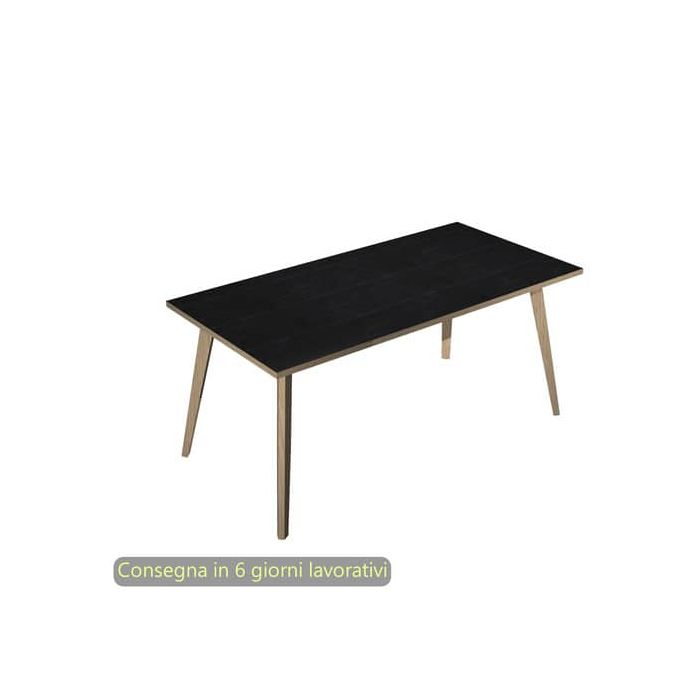 Scrivania piano nero venato frassino 180x80xH.74,4 cm gamba rastremata in legno rovere Woody - 6405-DKA-8C-AQ main product photo