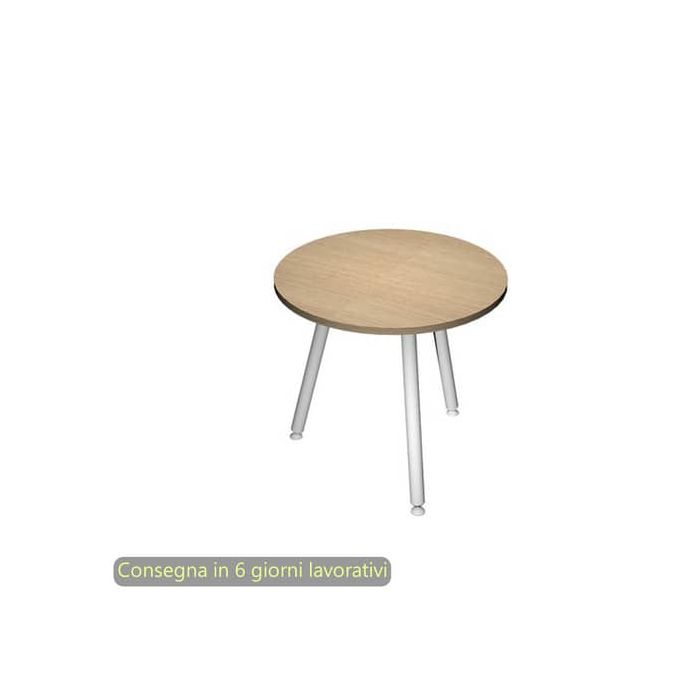 Tavolo riunione rotondo Skinny Metal ø80xH.74,4 cm con 3 gambe met. bianche Artexport piano rovere - 6408-DJA-C-AN main product photo
