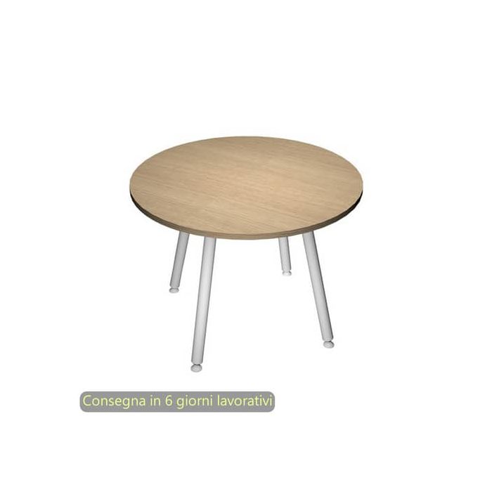 Tavolo riunione rotondo Skinny Metal ø100xH.74,4 cm con 3 gambe met. bianche Artexport piano rovere - 6410-DJA-C-AN main product photo