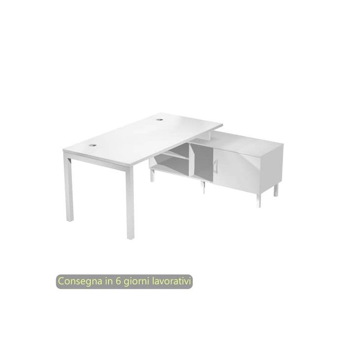 Scrivania piano bianco 140x80xH.72,5 cm gamba a ponte in metallo bianco piano bianco - SOL140/3-AM main product photo