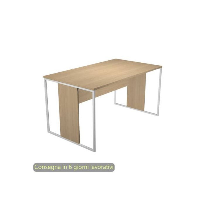 Scrivania piano rovere 140x80xH.74,4 cm gamba a pannello con anello in metallo bianco linea Blade Artexport - 412-C-AN main product photo
