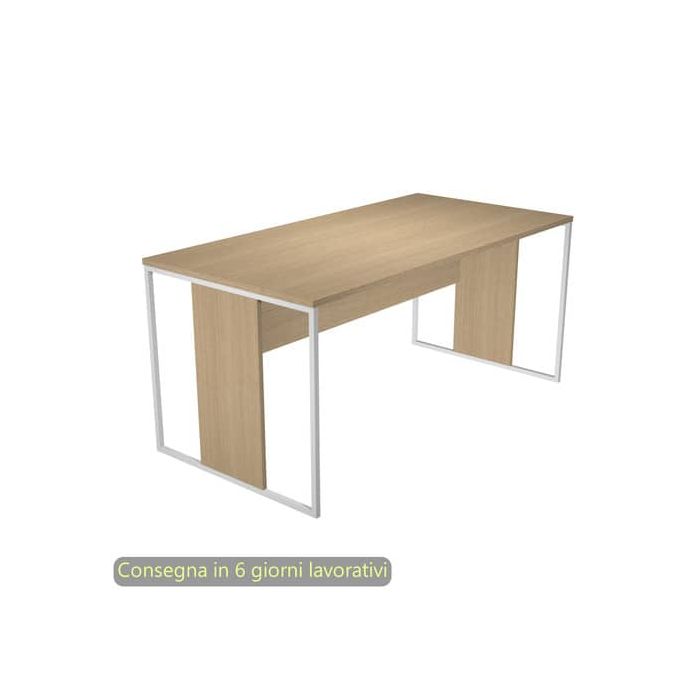Scrivania piano rovere 160x80xH.74,4 cm gamba a pannello con anello in metallo bianco linea Blade Artexport - 413-C-AN main product photo