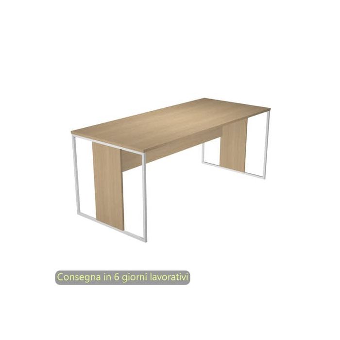 Scrivania piano rovere 180x80xH.74,4 cm gamba a pannello con anello in metallo bianco linea Blade Artexport - 415-C-AN main product photo