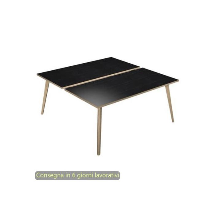 Scrivania bench nero venato frassino 160x166xH.74,4 cm gamba rastremata legno nero opaco Woody 6403B-DKA-8C-AQ main product photo