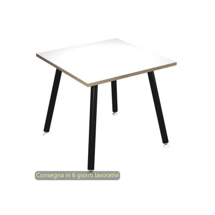 Scrivania piano bianco 80x80xH.74,4 cm gamba metallo tubolare nero opaco linea Skinny Metal Artexport - 6401-DJA-3C-AQ main product photo