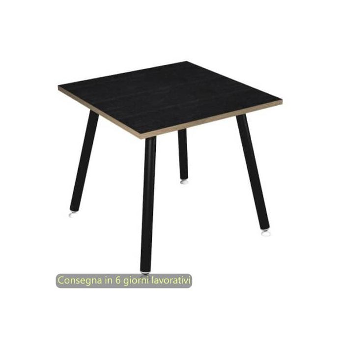 Scrivania piano nero venato frassino 80x80xH.74,4 cm gamba metallo tubolare nero opaco Skinny Metal - 6401-DJA-8C-AQ main product photo