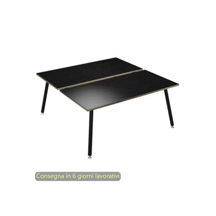 Scrivania bench nero venato frassino 140x166xH.74,4 cm gamba metallo tubolare nero opaco Skinny Metal 6402B-DJA-8C-AQ main product photo