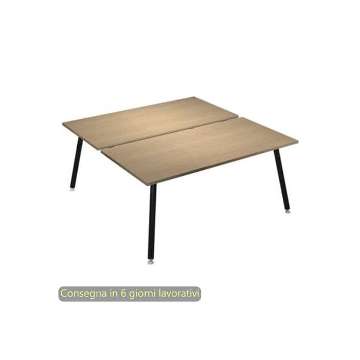 Scrivania bench doppia piano rovere 140x166xH.74,4 cm gamba metallo tubolare nero opaco Skinny Metal 6402B-DJA-C-AQ main product photo