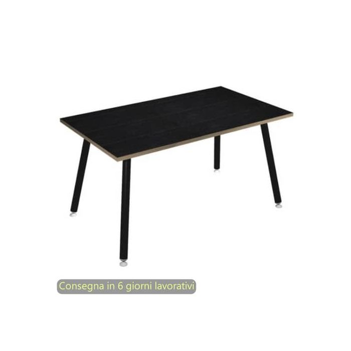Scrivania piano nero venato frassino 140x80xH.74,4 cm gamba metallo tubolare nero opaco Skinny Metal - 6402-DJA-8C-AQ main product photo