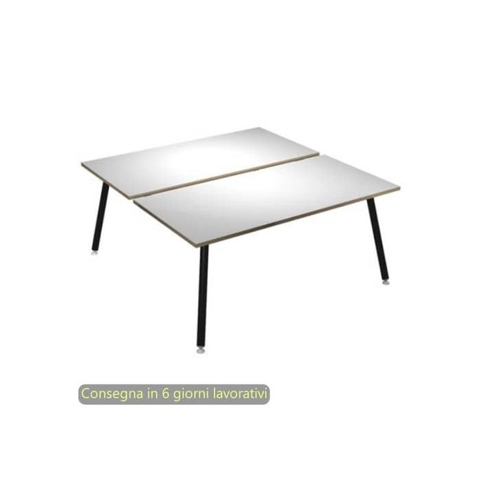 Scrivania bench doppia piano bianco 160x166xH.74,4 cm gamba metallo tubolare nero opaco Skinny Metal 6403B-DJA-3C-AQ main product photo