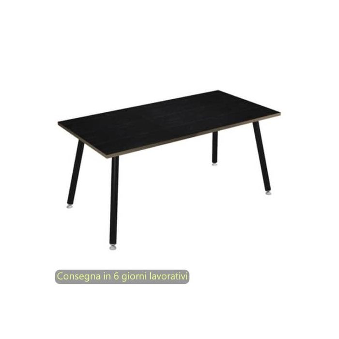 Scrivania piano nero venato frassino 160x80xH.74,4 cm gamba metallo tubolare nero opaco Skinny Metal - 6403-DJA-8C-AQ main product photo