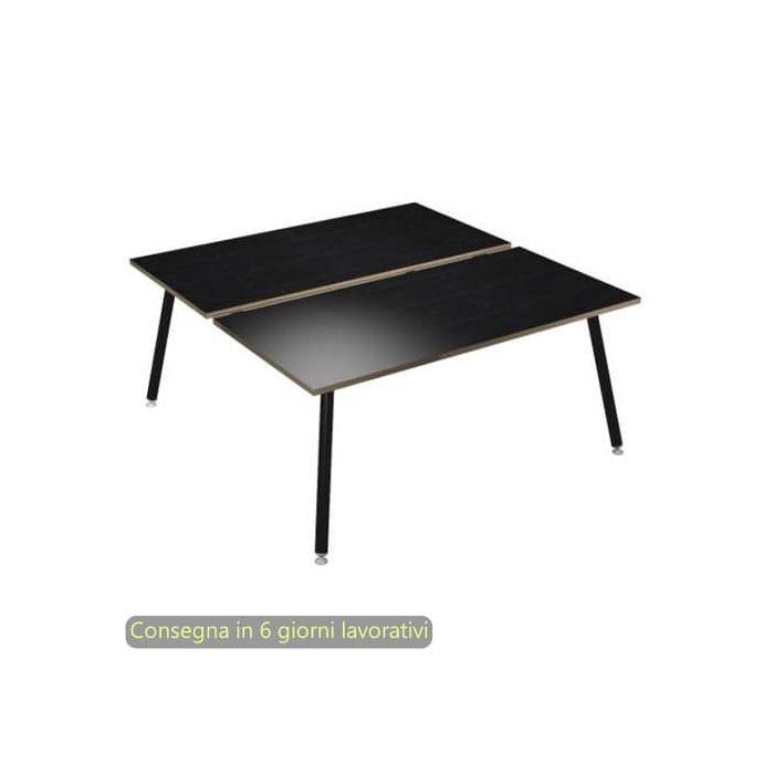 Scrivania bench nero venato frassino 180x80xH.74,4 cm gamba metallo tubolare nero opaco Skinny Metal 6405B-DJA-8C-AQ main product photo