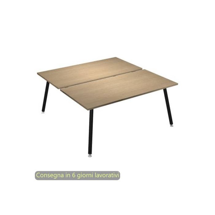 Scrivania bench doppia piano rovere 180x166xH.74,4 cm gamba metallo tubolare nero opaco Skinny Metal 6405B-DJA-C-AQ main product photo
