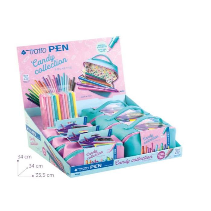 Espositore pochette penne a punta sintetica Tratto Pen - 12 pezzi - Candy collection - F813700 main product photo