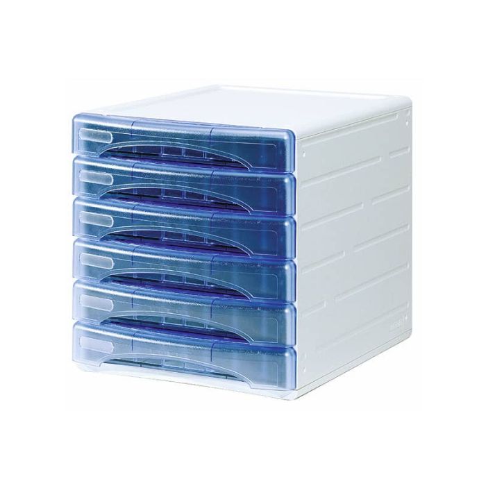 Cassettiera 6 cassetti ARDA OLIVIA polistirolo antiurto e atossico grigio/azzurro trasparente - TR13G6PBL main product photo