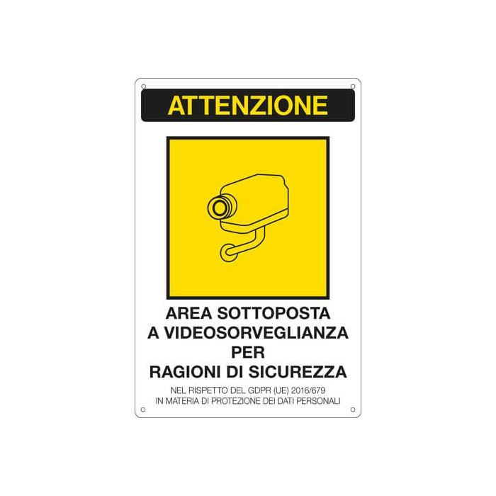 Cartello area video 20x30 cm Immagine gialla Cartelli Segnalatori ''Area sottoposta a videosorveglianza'' - 33378 main product photo