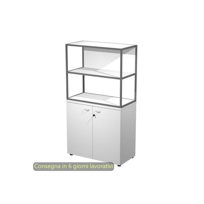 Armadio basso bianco ante bianche con libreria metallica antracite - ripiani bianchi 90x46xH.165 cm Artexport Blade - ARMB3+AB3+270AF+RP43 main product photo