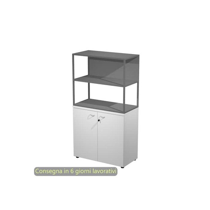 Armadio basso bianco ante bianche con libreria metallica antracite - ripiani antracite 90x46xH.165 cm Artexport Blade - ARMB3+AB3+270AF+RP4T main product photo